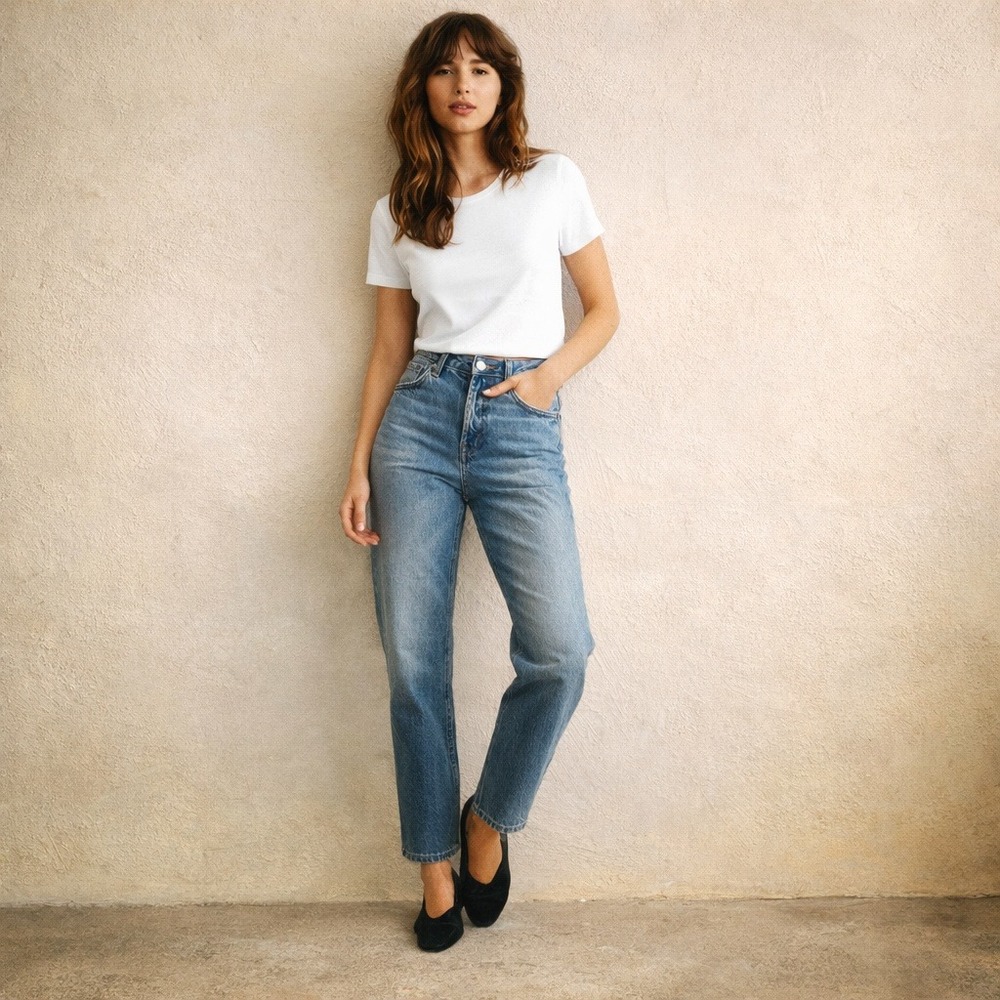 Everlane 90s Cheeky High Rise Straight Organic Jeans Blue Sz 27